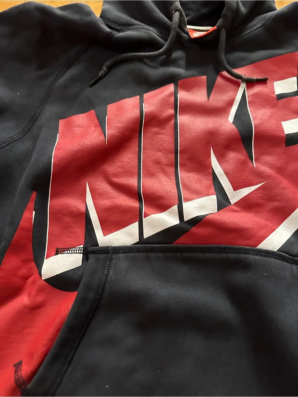 Y2k Nike Black Pullover Hoodie S Big Front Graphic Check Swoosh Red Tag